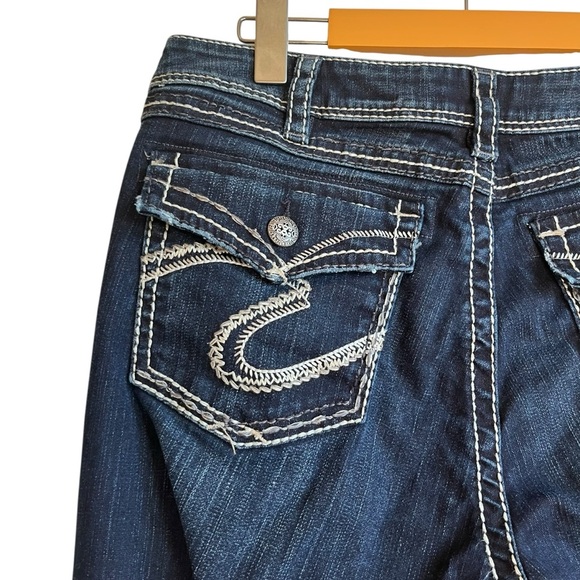 Silver Jeans Natsuki Flap Low Rise Bootcut Jeans 33 Dark Wash Contrast Stitch - Picture 12 of 16